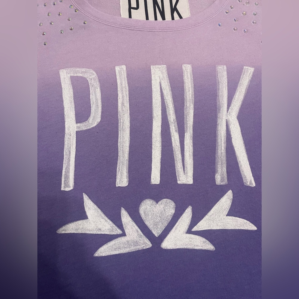PINK Victoria’s Secret Long Sleeve Crew Neck Shirt Ombre with Rhinestones - Picture 6 of 15